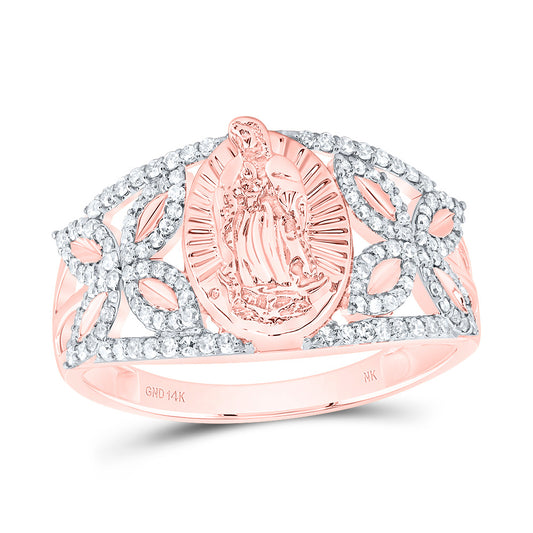14kt Rose Gold 1/3 Cttw Diamond Fashion Virgin Mother Mary Oval Wedding Engagement Anniversary Ladies Ring, Women Size: 5-9