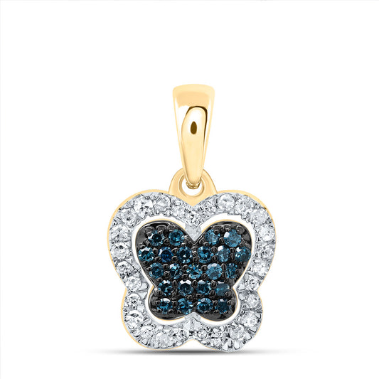 10kt Yellow Gold 1/5 Cttw Diamond Blue Diamond Butterfly Pendant