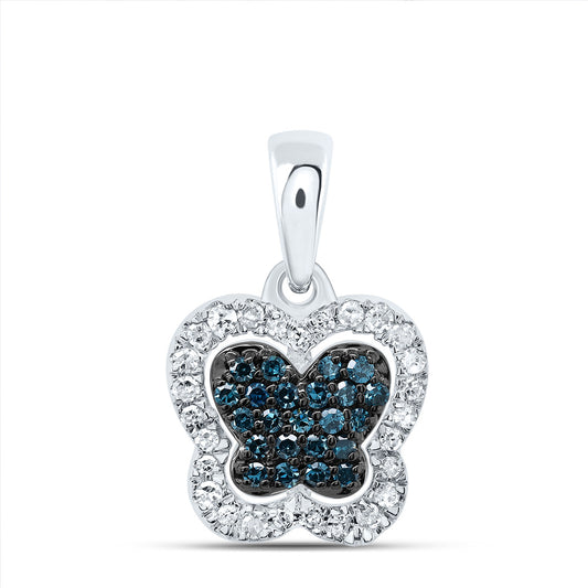 10kt White Gold 1/5 Cttw Diamond Blue Diamond Butterfly Pendant