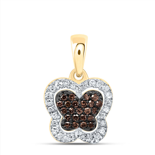 10kt Yellow Gold 1/5 Cttw Diamond Cognac Natural Diamond Butterfly Pendant