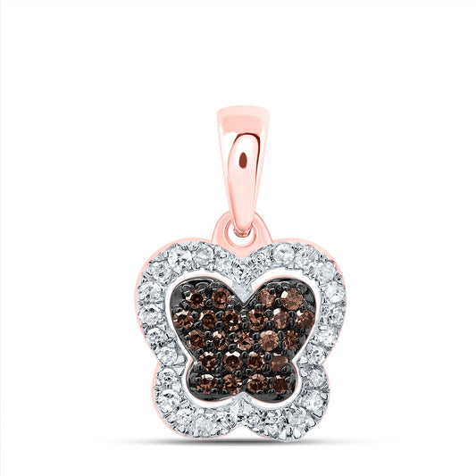 10kt Rose Gold 1/5 Cttw Diamond Cognac Natural Diamond Butterfly Pendant
