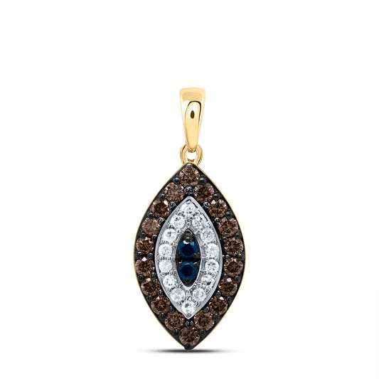 10kt Yellow Gold 1/2 Cttw Diamond Cognac Natural, Blue Diamond Marquise Pendant