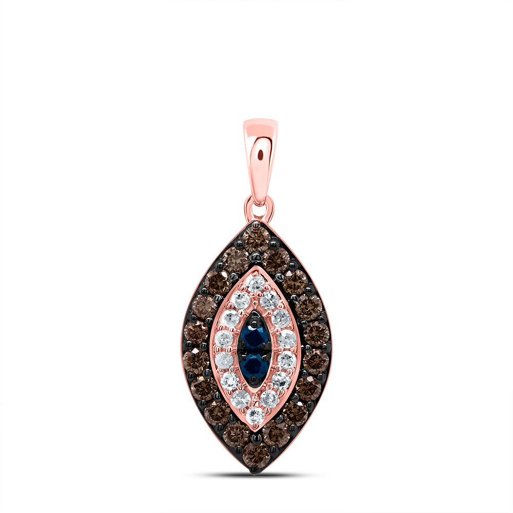 10kt Rose Gold 1/2 Cttw Diamond Cognac Natural, Blue Diamond Marquise Pendant