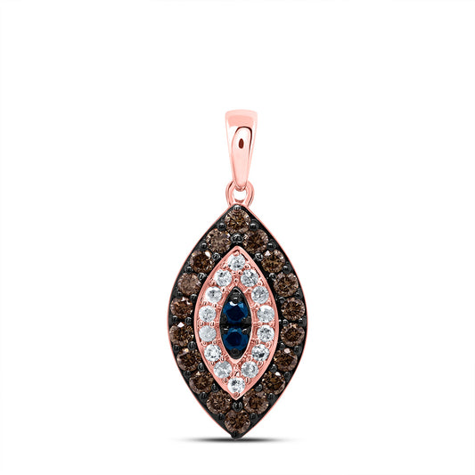 10kt Rose Gold 1/2 Cttw Diamond Cognac Natural, Blue Diamond Marquise Pendant
