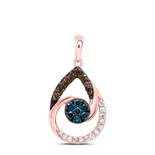 10kt Rose Gold 1/3 Cttw Diamond Cognac Natural, Blue Diamond Pear Pendant