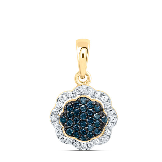 10kt Yellow Gold 1/5 Cttw Diamond Blue Diamond Flower Pendant