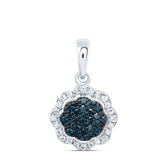10kt White Gold 1/5 Cttw Diamond Blue Diamond Flower Pendant