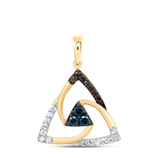 10kt Yellow Gold 1/4 Cttw Diamond Cognac Natural, Blue Diamond Triangle Pendant