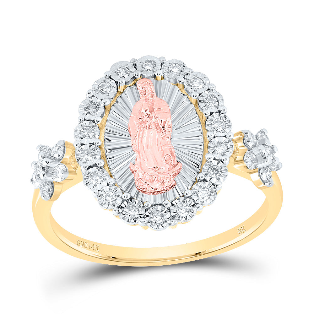 14k Three Tone 1/4 Cttw Diamond Virgin Mother Mary Oval Wedding Engagement Anniversary Ladies Ring, Women Size: 5-9
