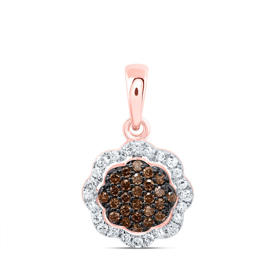 10kt Rose Gold 1/5 Cttw Diamond Cognac Natural Diamond Flower Pendant