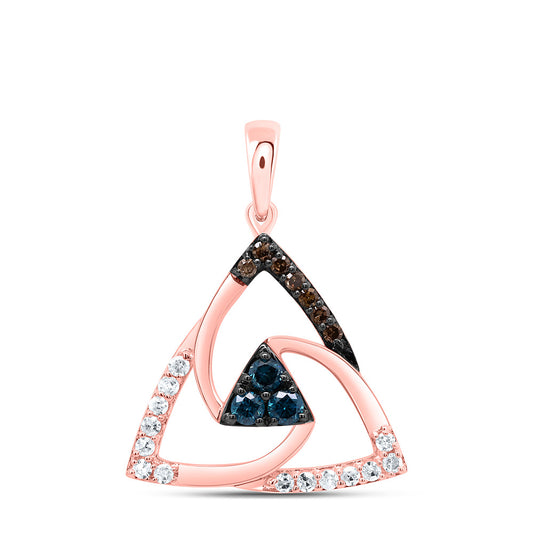 10kt Rose Gold 1/4 Cttw Diamond Cognac Natural, Blue Diamond Triangle Pendant
