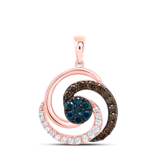 10kt Rose Gold 3/8 Cttw Diamond Cognac Natural, Blue Diamond Round Pendant