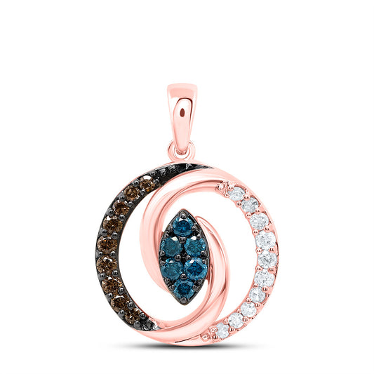10kt Rose Gold 1/3 Cttw Diamond Cognac Natural, Blue Diamond Round Pendant