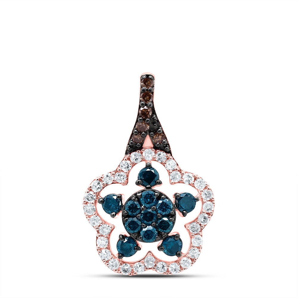 10kt Rose Gold 1/2 Cttw Diamond Cognac Natural, Blue Diamond Flower Pendant