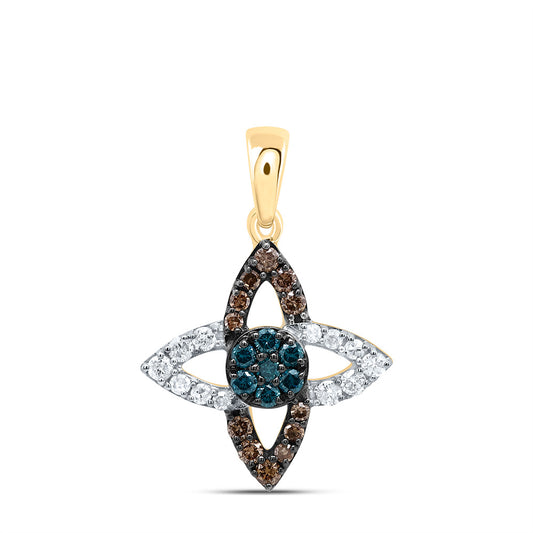 10kt Yellow Gold 1/3 Cttw Diamond Cognac Natural, Blue Diamond Pendant