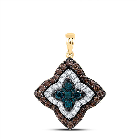 10kt Yellow Gold 3/4 Cttw Diamond Cognac Natural, Blue Diamond Pendant