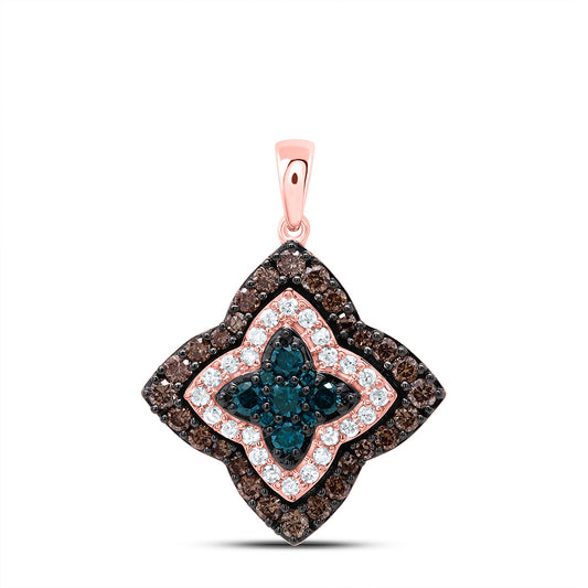 10kt Rose Gold 3/4 Cttw Diamond Cognac Natural, Blue Diamond Pendant