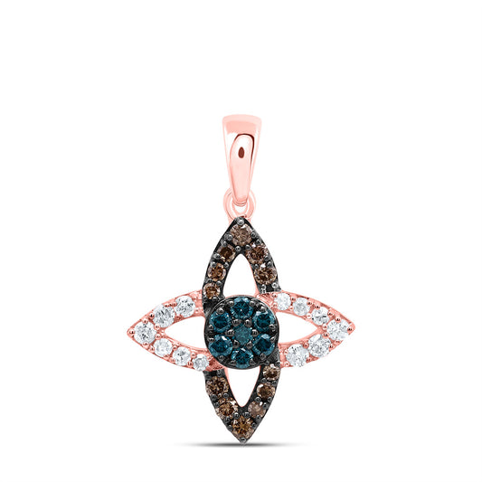 10kt Rose Gold 1/3 Cttw Diamond Cognac Natural, Blue Diamond Pendant