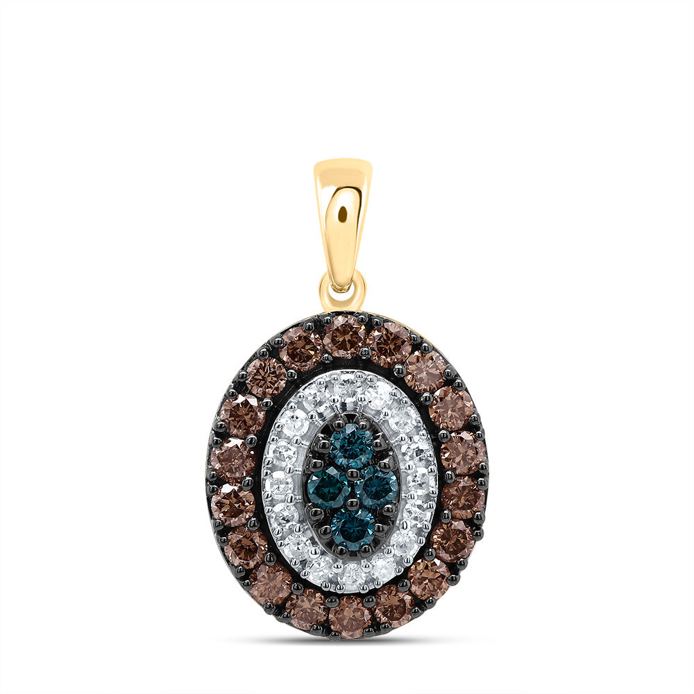 10kt Yellow Gold 5/8 Cttw Diamond Cognac Natural, Blue Diamond Oval Pendant