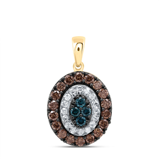 10kt Yellow Gold 5/8 Cttw Diamond Cognac Natural, Blue Diamond Oval Pendant