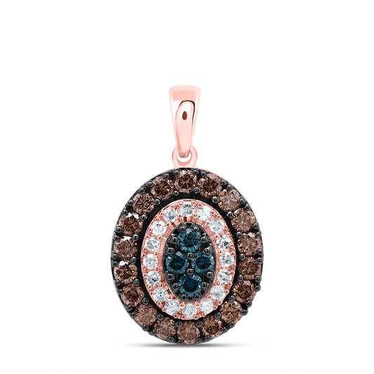 10kt Rose Gold 5/8 Cttw Diamond Cognac Natural, Blue Diamond Oval Pendant