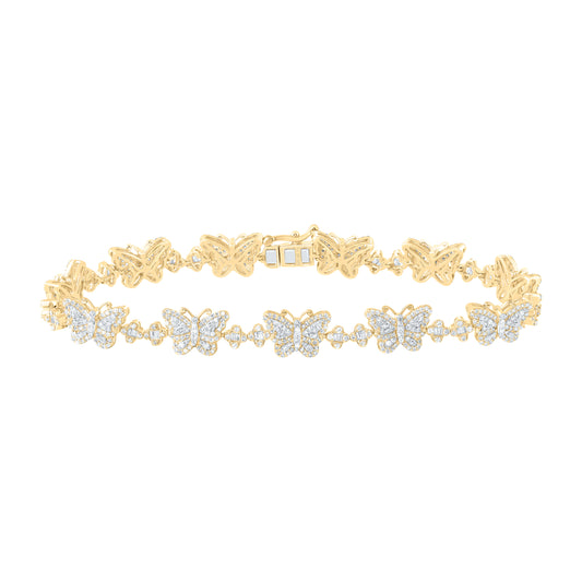 10kt Yellow Gold 2 Cttw Diamond Clover Butterfly Ladies Bracelet, Length: 7 Inch