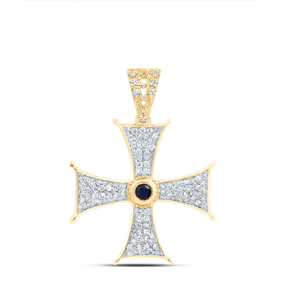 10kt Yellow Gold 1/5 Cttw Natural Diamond 2.2mm Round bs, Natural Gem Cross Pendant