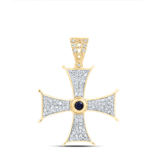 10kt Yellow Gold 1/5 Cttw Natural Diamond 2.2mm Round bs, Natural Gem Cross Pendant