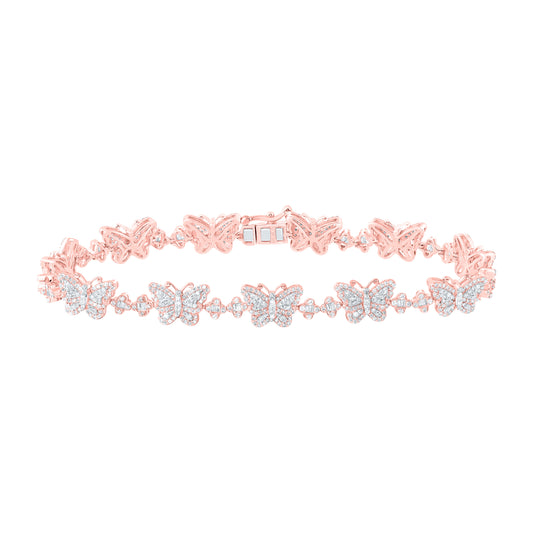 10kt Rose Gold 2 Cttw Diamond Clover Butterfly Ladies Bracelet, Length: 7 Inch