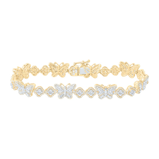10kt Yellow Gold 2 1/2 Cttw Diamond Clover Butterfly Ladies Bracelet, Length: 7 Inch