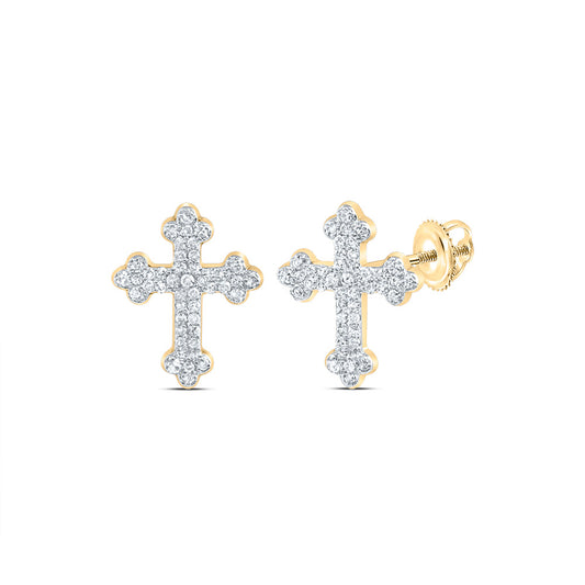 10kt Yellow Gold 1/5 Cttw Diamond Fashion Cross Earring