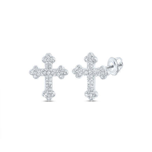 10kt White Gold 1/5 Cttw Diamond Fashion Cross Earring