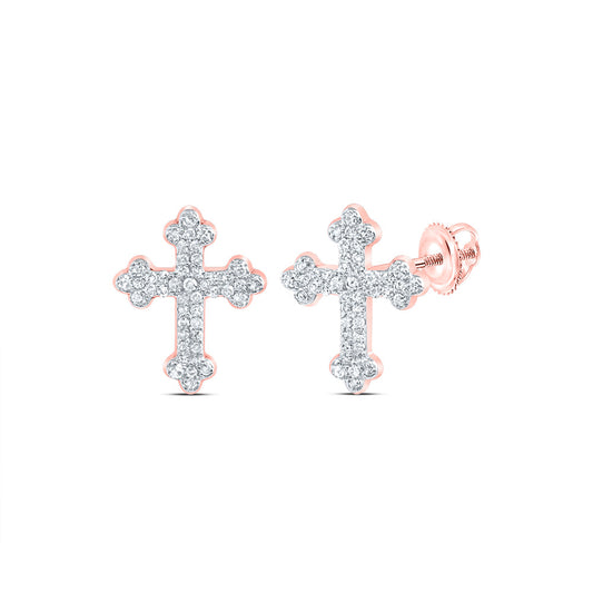 10kt Rose Gold 1/5 Cttw Diamond Fashion Cross Earring