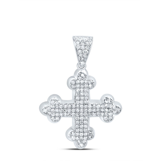 10kt White Gold 3/8 Cttw Diamond Fashion Cross Pendant