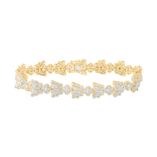10kt Yellow Gold 2 7/8 Cttw Diamond Clover Butterfly Ladies Bracelet, Length: 7 Inch
