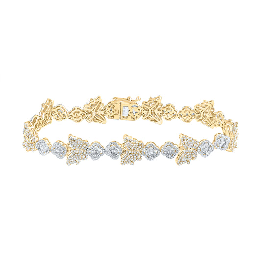 10kt Yellow Gold 3 Cttw Diamond Clover Butterfly Ladies Bracelet, Length: 7 Inch