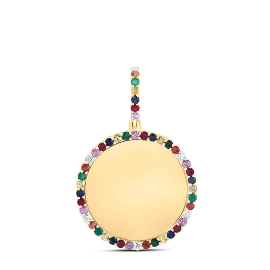 10kt Yellow Gold 1/5 Cttw Diamond and 1 5/8 Cttw Round Natural Gem Multicolor Sapphire Memory Round Pendant