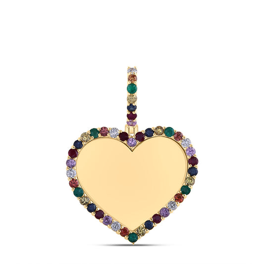 10kt Yellow Gold 1/5 Cttw Diamond and 1 3/4 Cttw Round Natural Gem Multicolor Sapphire Memory Heart Pendant