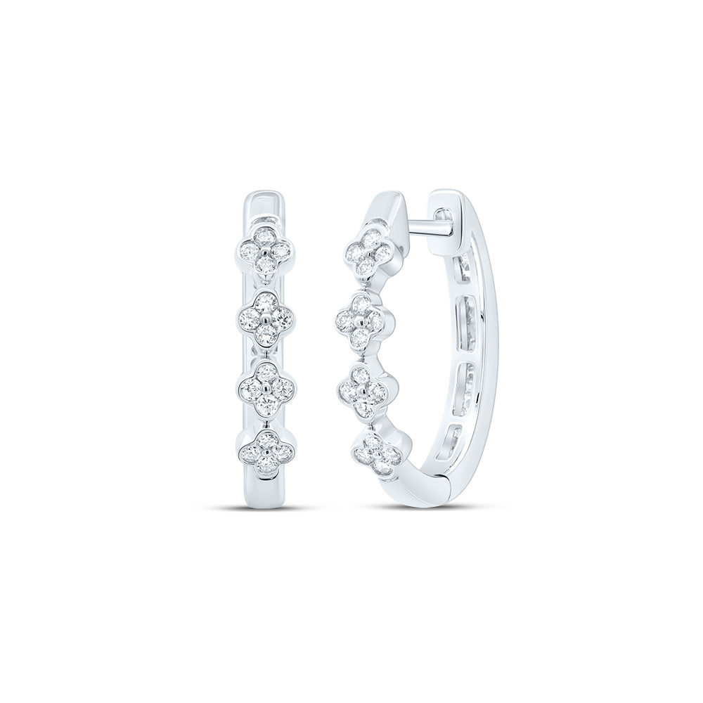 10kt White Gold 3/8 Cttw Diamond Fashion Clover Hoop Earring
