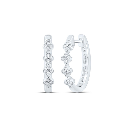 10kt White Gold 3/8 Cttw Diamond Fashion Clover Hoop Earring