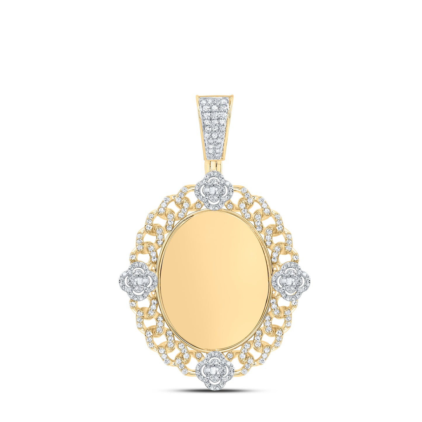 10kt Yellow Gold 7/8 Cttw Diamond Memory Clover Mens Charm