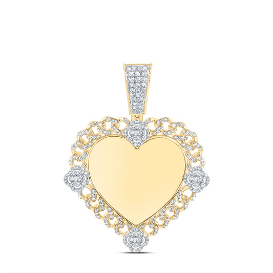 10kt Yellow Gold 1 Cttw Diamond Memory Clover Heart Mens Charm