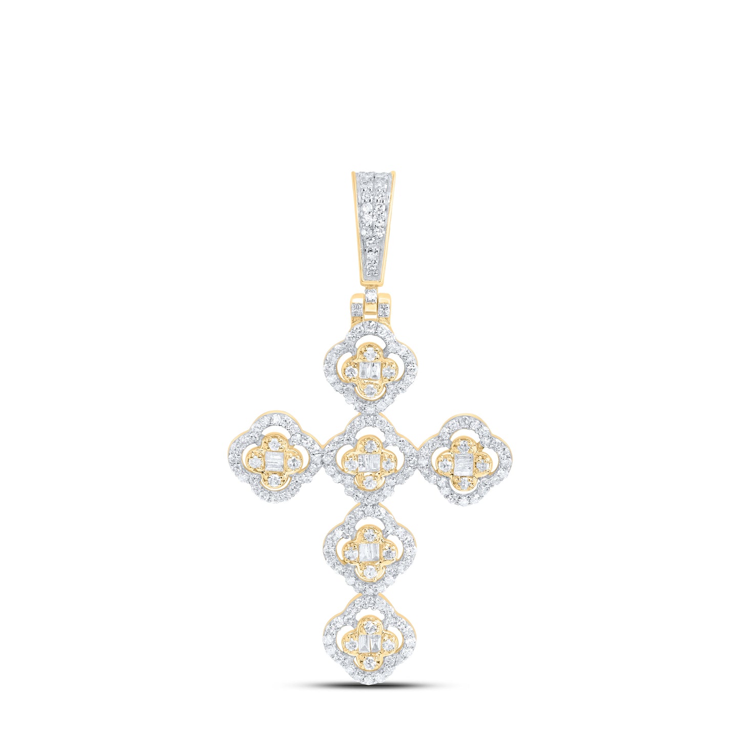 10kt Yellow Gold 3/4 Cttw Diamond Fashion Clover Cross Pendant