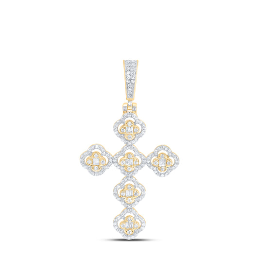 10kt Yellow Gold 3/4 Cttw Diamond Fashion Clover Cross Pendant