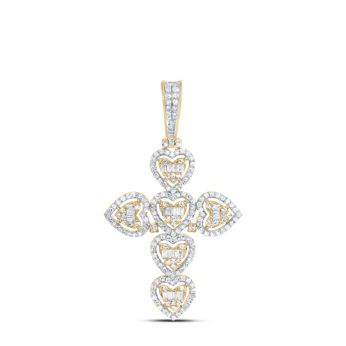 10kt Yellow Gold 3/4 Cttw Natural Diamond Fashion Heart Cross Pendant