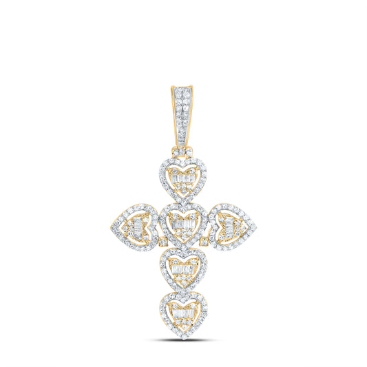 10kt Yellow Gold 3/4 Cttw Natural Diamond Fashion Heart Cross Pendant