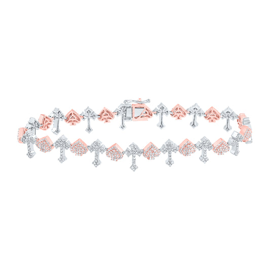10k Rose White Gold 2 5/8 Cttw Natural Diamond Cross Mens Bracelet, Length: 8 Inch