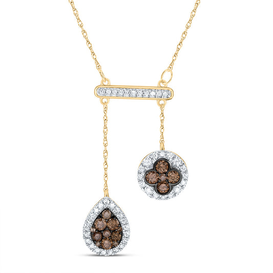 10kt Yellow Or Rose Gold Diamond Cognac Natural Diamond Pear-round Necklace, Length: 18 Inch