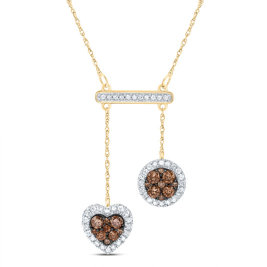 10kt Yellow Gold 3/4 Cttw Natural Diamond Cognac Natural Diamond Heart Round Necklace, Length: 18 Inch