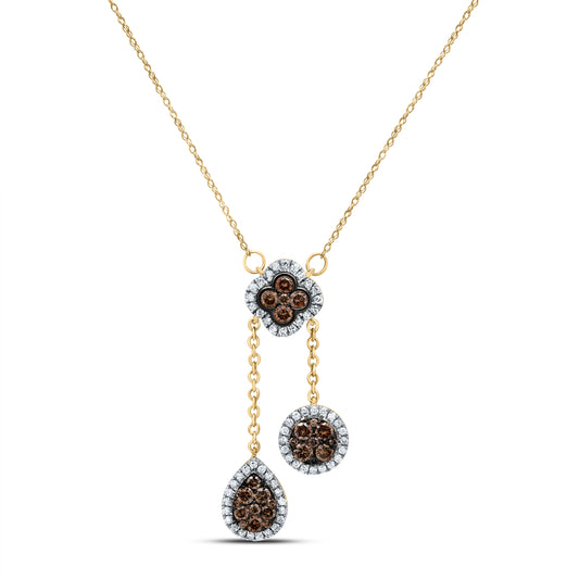 10kt Yellow Gold 1 Cttw Diamond Cognac Natural Diamond Clover-pear Round Necklace, Length: 18 Inch
